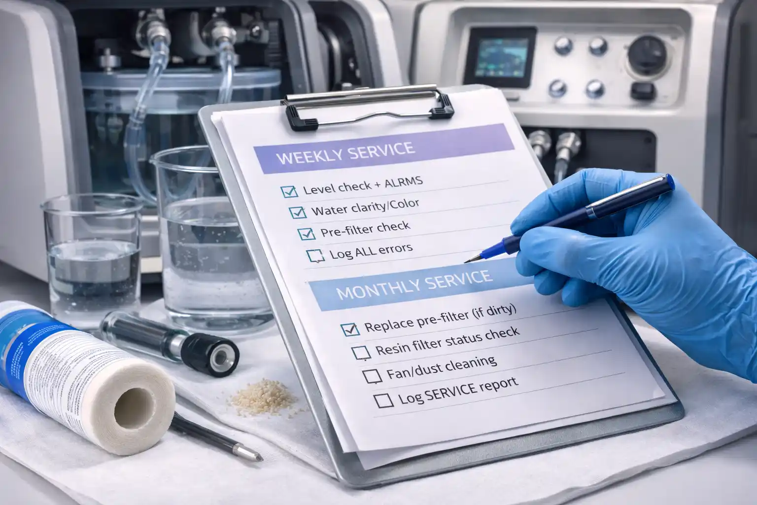 چک‌لیست سرویس هفتگی و ماهانه دستگاه لیزر